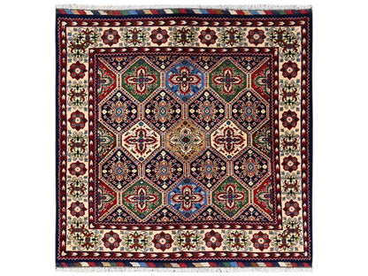 Multicolored 4'2" x 4'4" Tribal & Geometric Hand knotted Wool Rug - Sku: O02503