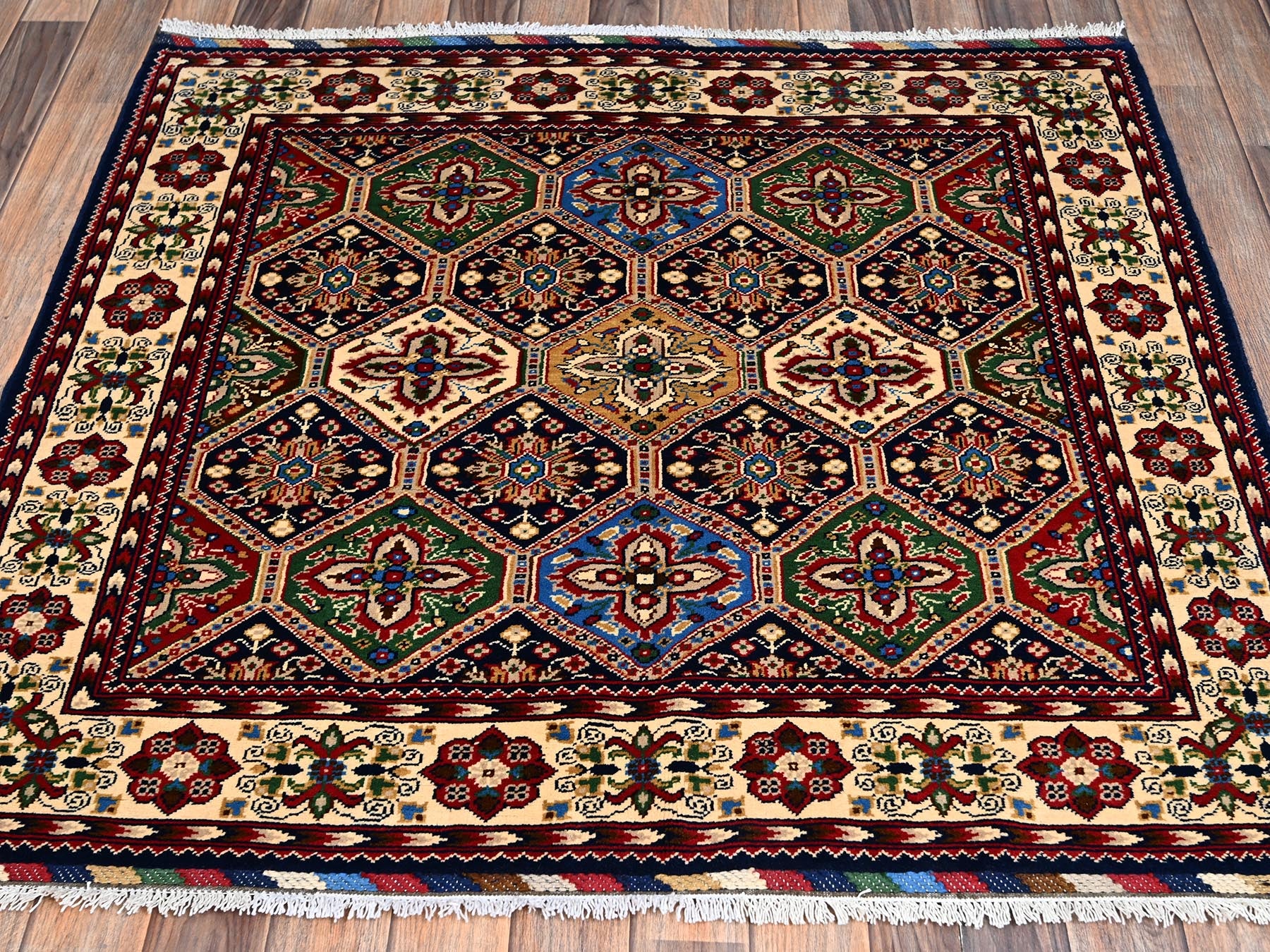 Multicolored 4'2" x 4'4" Tribal & Geometric Hand knotted Wool Rug - Sku: O02503