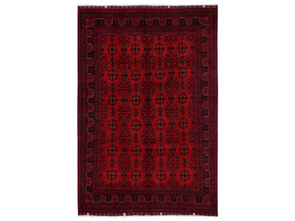 Red 6'7" x 9'9" Tribal & Geometric Hand knotted Wool Rug - Sku: O02504