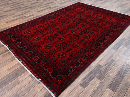 Red 6'7" x 9'9" Tribal & Geometric Hand knotted Wool Rug - Sku: O02504