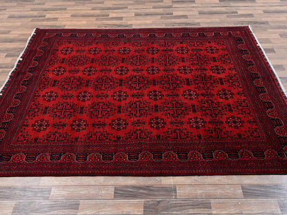 Red 6'7" x 9'9" Tribal & Geometric Hand knotted Wool Rug - Sku: O02504