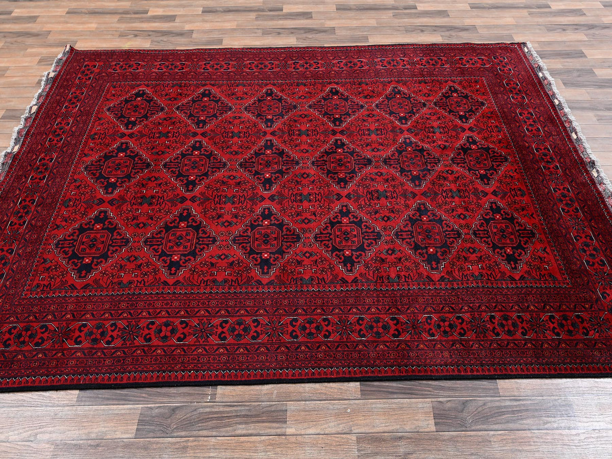 Tribal & Geometric hand-knotted wool rug in Red, 6'7" x 9'7" — SKU O02505 (view 4)