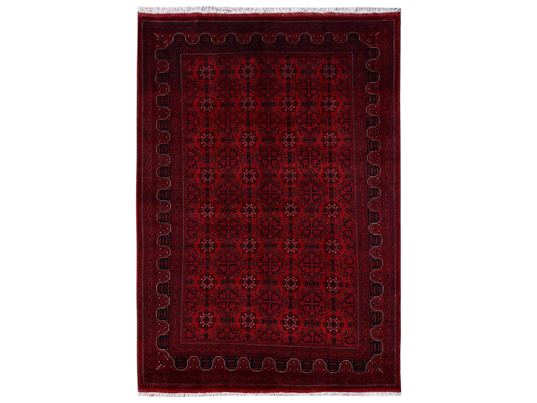 Tribal & Geometric hand-knotted wool rug in Red, 6'7" x 9'7" — SKU O02506