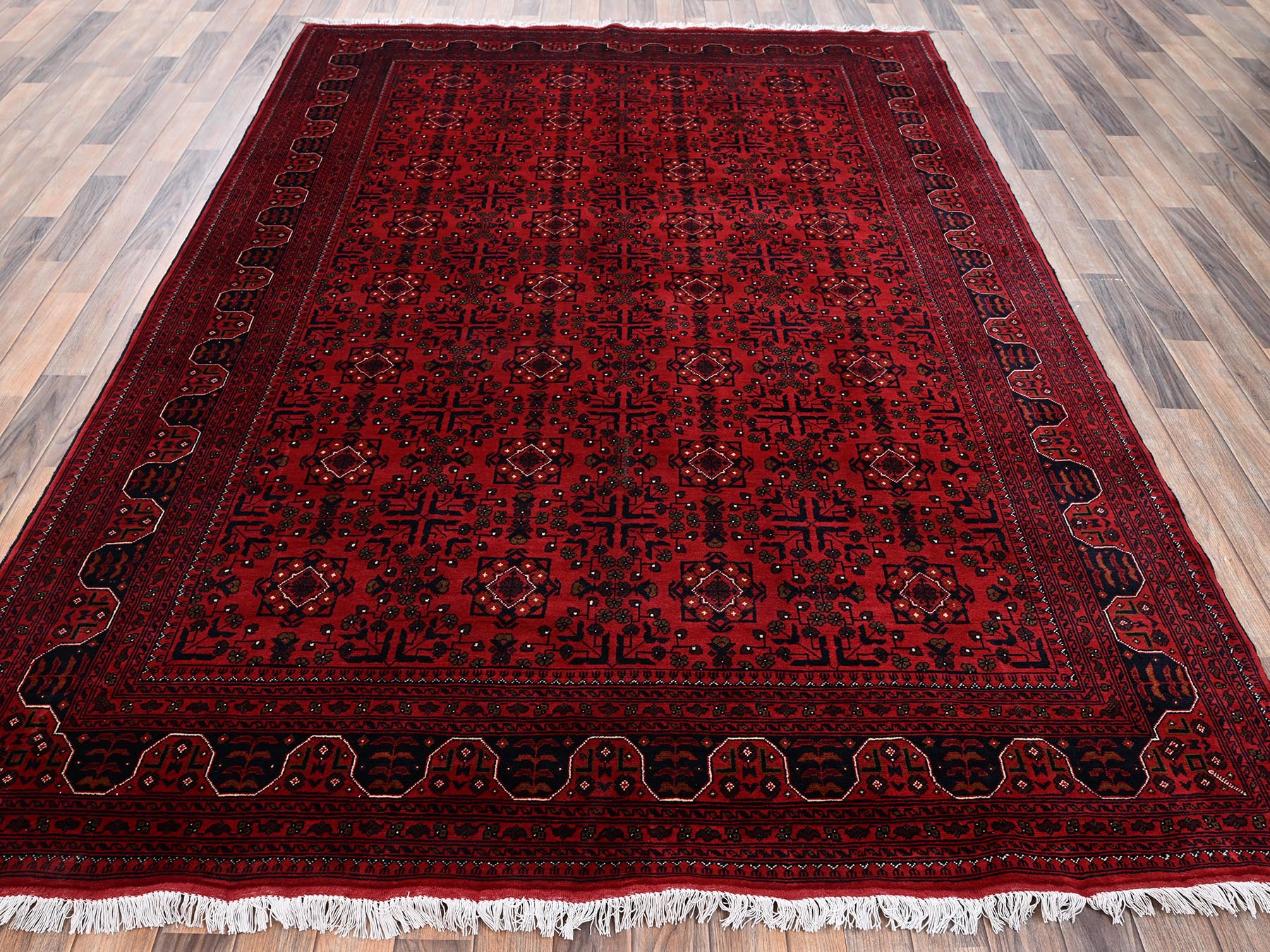 Tribal & Geometric hand-knotted wool rug in Red, 6'7" x 9'7" — SKU O02506 (view 2)