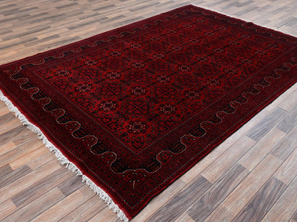 Red 6'7" x 9'7" Tribal & Geometric Hand knotted Wool Rug - Sku: O02506