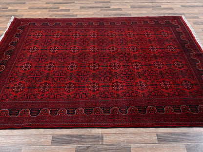 Red 6'7" x 9'7" Tribal & Geometric Hand knotted Wool Rug - Sku: O02506