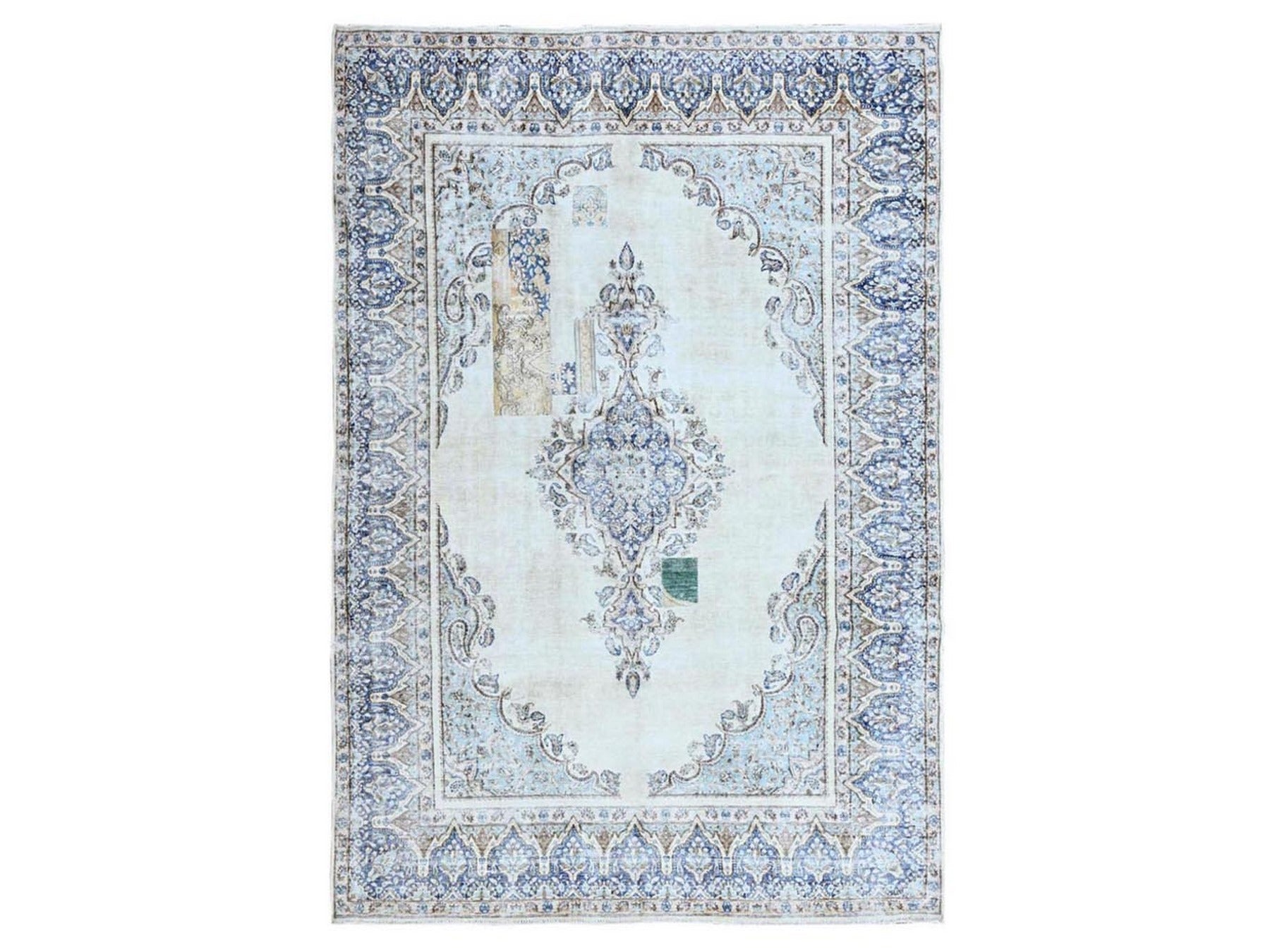 Kerman Vintage hand-knotted wool rug in Blue, 7'2" x 10'1", SKU O0250