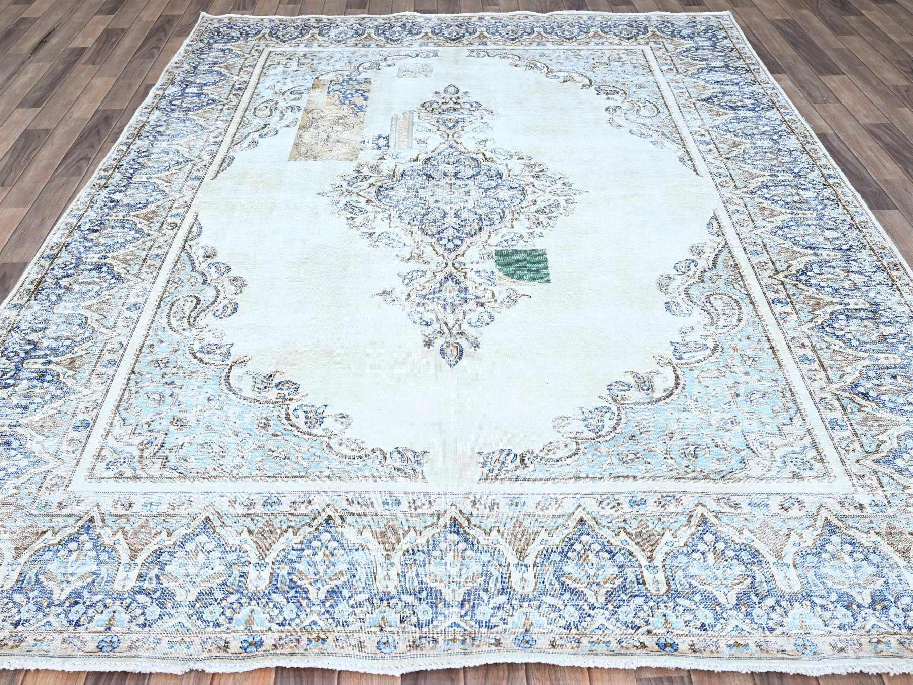 Kerman Vintage hand-knotted wool rug in Blue, 7'2" x 10'1", SKU O0250