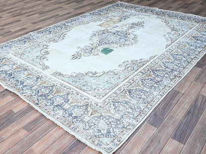 Kerman Vintage hand-knotted wool rug in Blue, 7'2" x 10'1", SKU O0250