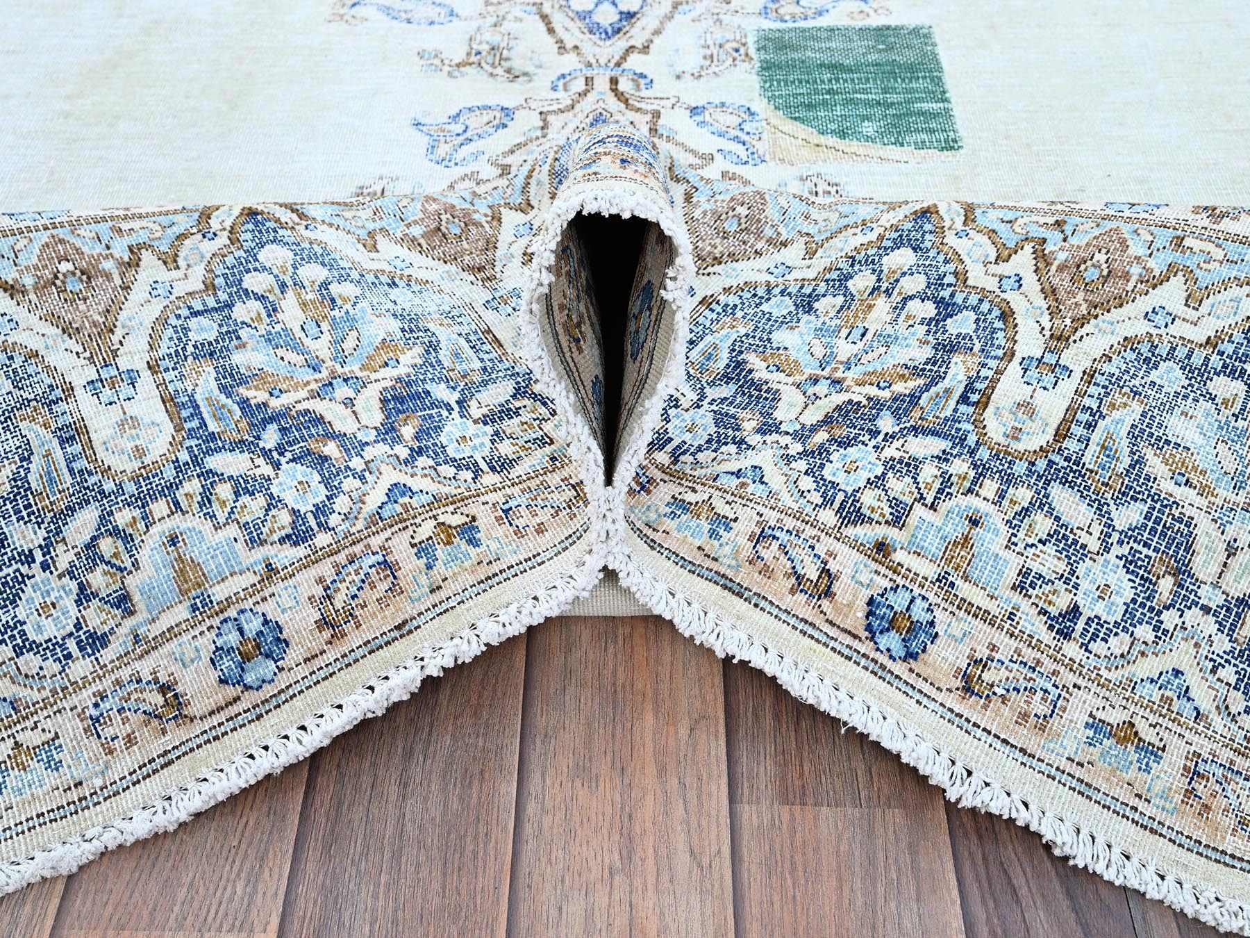 Kerman Vintage hand-knotted wool rug in Blue, 7'2" x 10'1", SKU O0250