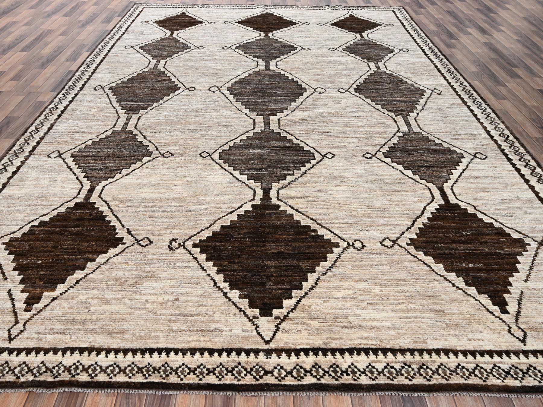 Brown 10'4" x 14'2" Tribal & Geometric Hand knotted Wool Rug - Sku: O02515