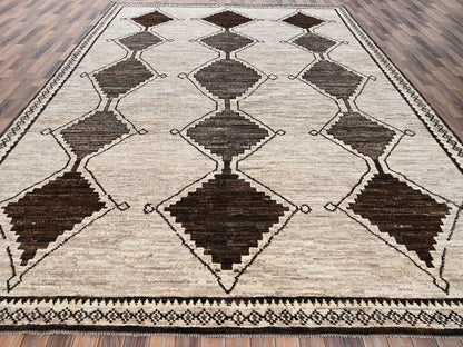 Brown 10'4" x 14'2" Tribal & Geometric Hand knotted Wool Rug - Sku: O02515