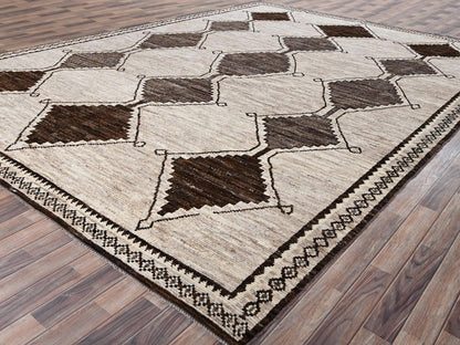 Brown 10'4" x 14'2" Tribal & Geometric Hand knotted Wool Rug - Sku: O02515