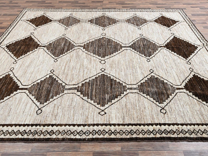 Brown 10'4" x 14'2" Tribal & Geometric Hand knotted Wool Rug - Sku: O02515