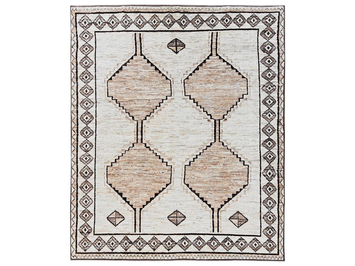 Tribal & Geometric hand-knotted wool rug in Ivory, 8'4" x 10'1" — SKU O02516