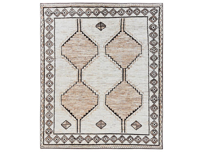 Tribal & Geometric hand-knotted wool rug in Ivory, 8'4" x 10'1" — SKU O02516