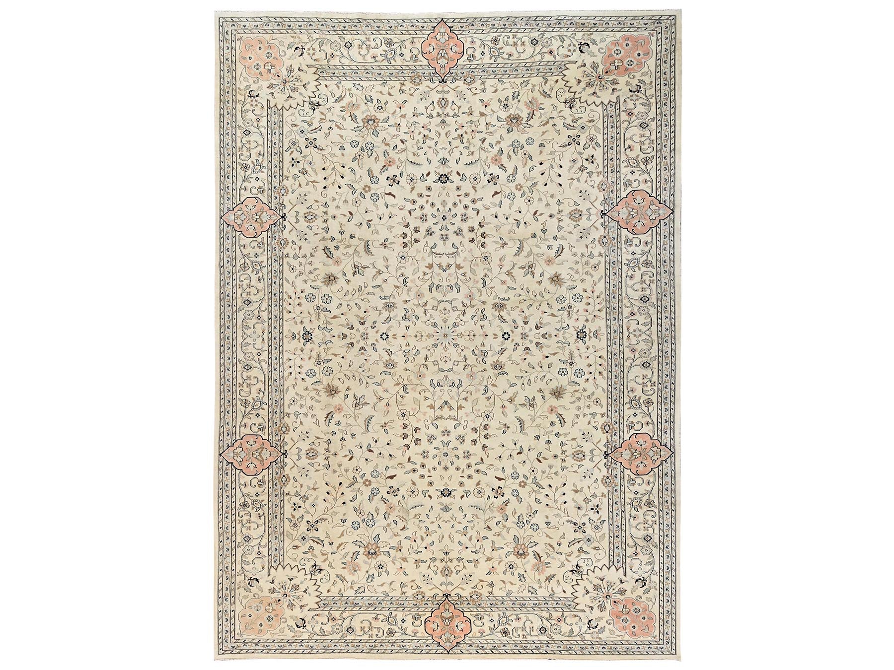 Tabriz Vintage hand-knotted wool rug in Ivory, 11'11" x 17'5" — SKU O02528
