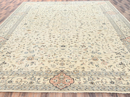 Tabriz Vintage hand-knotted wool rug in Ivory, 11'11" x 17'5" — SKU O02528 (view 2)