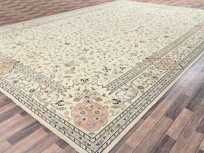 Tabriz Vintage hand-knotted wool rug in Ivory, 11'11" x 17'5" — SKU O02528 (view 3)