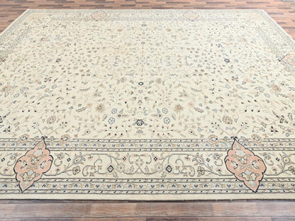 Tabriz Vintage hand-knotted wool rug in Ivory, 11'11" x 17'5" — SKU O02528 (view 4)