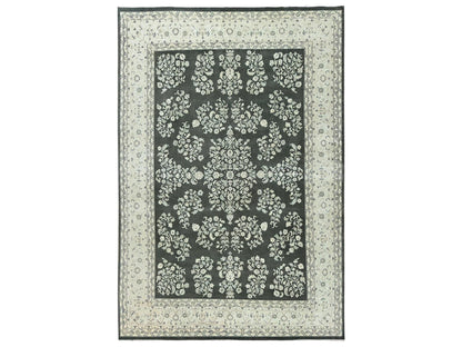 Sarouk Vintage hand-knotted wool rug in Green & Ivory, 9'8" x 14'2" — SKU O02529