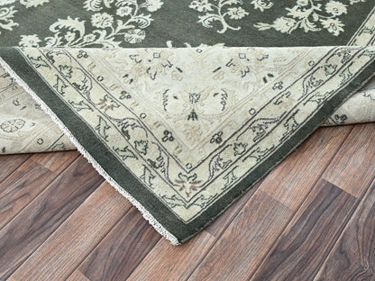 Sarouk Vintage hand-knotted wool rug in Green & Ivory, 9'8" x 14'2" — SKU O02529 (view 7)