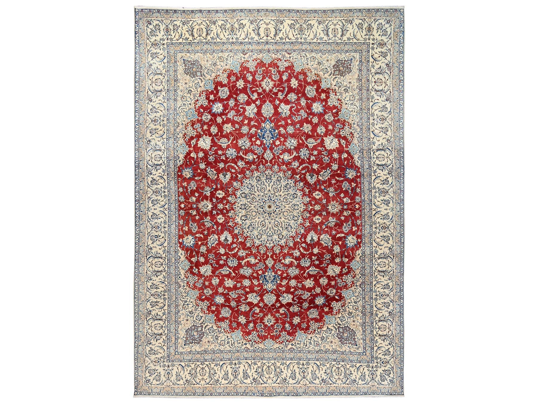 Nain Vintage hand-knotted wool/silk rug in Red & Ivory, 13'5" x 19'4" — SKU O02533