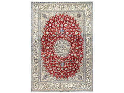 Nain Vintage hand-knotted wool/silk rug in Red & Ivory, 13'5" x 19'4" — SKU O02533