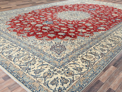 Nain Vintage hand-knotted wool/silk rug in Red & Ivory, 13'5" x 19'4" — SKU O02533 (view 3)