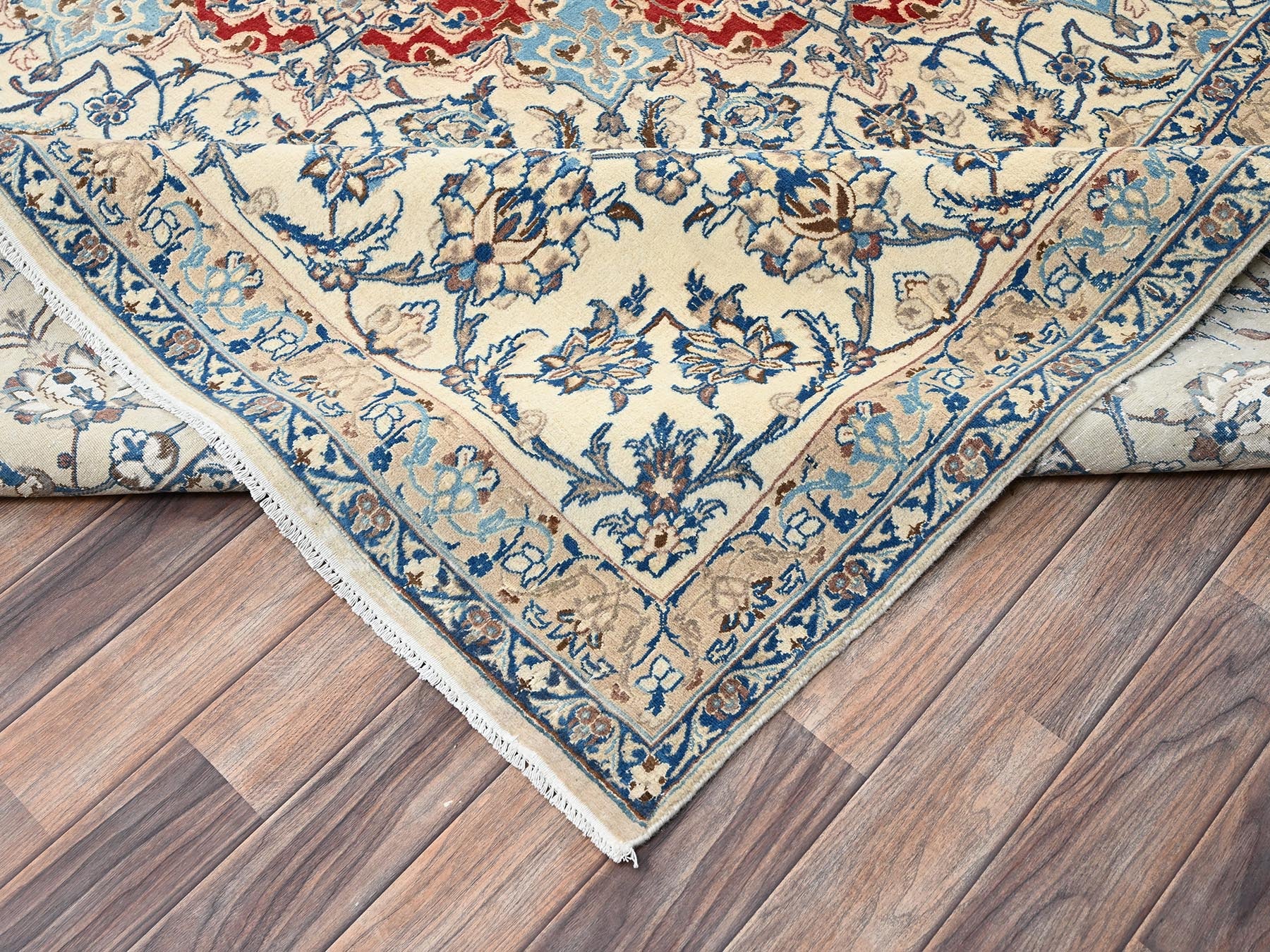 Nain Vintage hand-knotted wool/silk rug in Red & Ivory, 13'5" x 19'4" — SKU O02533 (view 7)