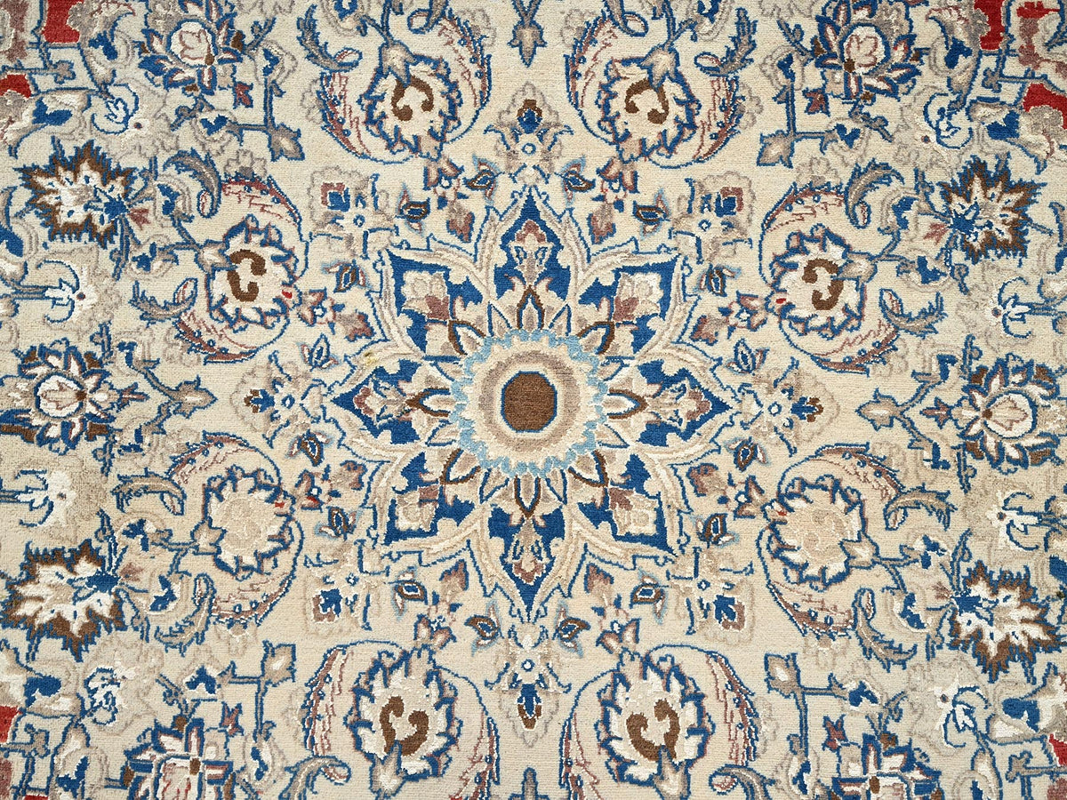 Nain Vintage hand-knotted wool/silk rug in Red & Ivory, 13'5" x 19'4" — SKU O02533 (view 9)