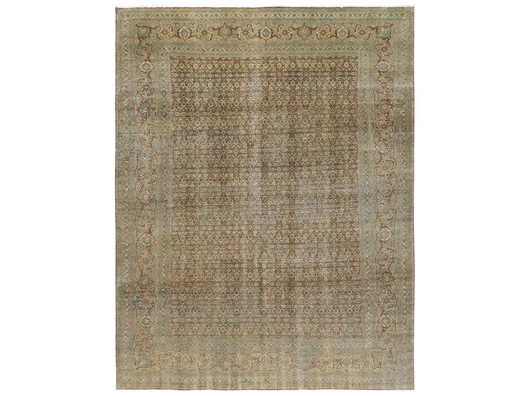 Brown 9'9" x 12'9" Antique Hand knotted Wool Rug - Sku: O02534