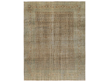 Brown 9'9" x 12'9" Antique Hand knotted Wool Rug - Sku: O02534