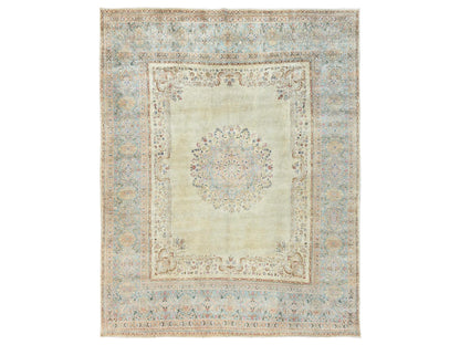 Kerman Vintage hand-knotted wool rug in Ivory & Light Green, 9'3" x 11'9" — SKU O02535
