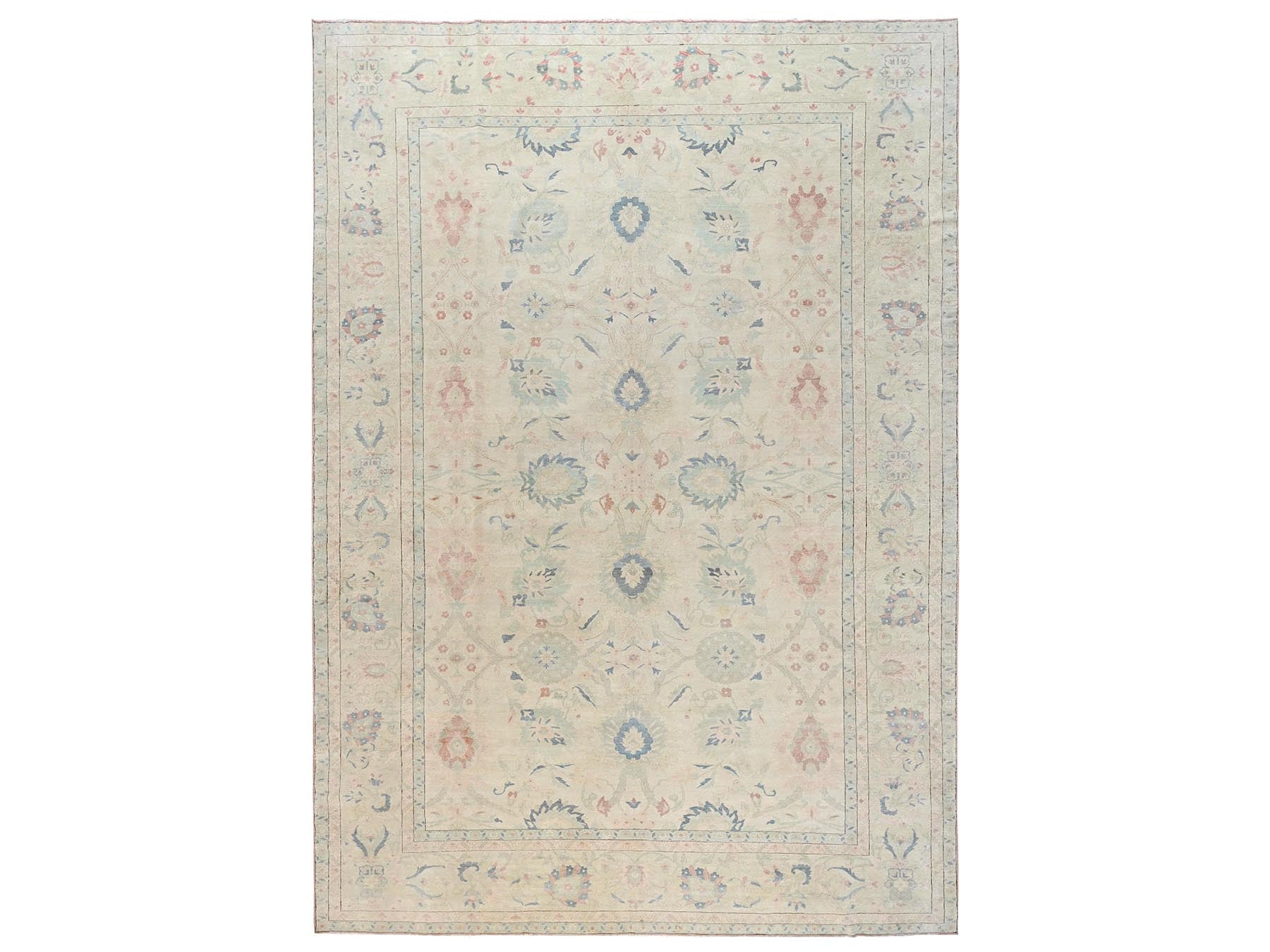 Sultanabad Vintage hand-knotted wool rug in Ivory, 13'5" x 19'3" — SKU O02537