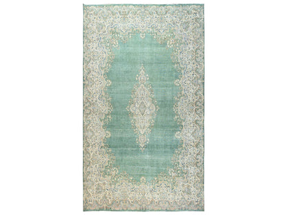 Kerman Vintage hand-knotted wool rug in Green & Ivory, 12'3" x 21'2" — SKU O02538