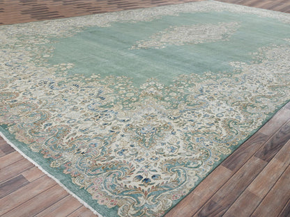 Green 12'3" x 21'2" Vintage Hand knotted Wool Rug - Sku: O02538