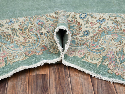 Kerman Vintage hand-knotted wool rug in Green & Ivory, 12'3" x 21'2" — SKU O02538 (view 6)