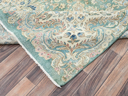 Kerman Vintage hand-knotted wool rug in Green & Ivory, 12'3" x 21'2" — SKU O02538 (view 7)