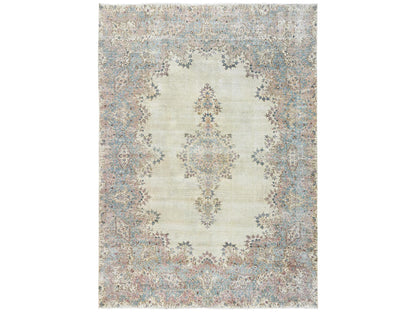 Kerman Vintage hand-knotted wool rug in Ivory & Light Blue, 9'11" x 13'9" — SKU O02540