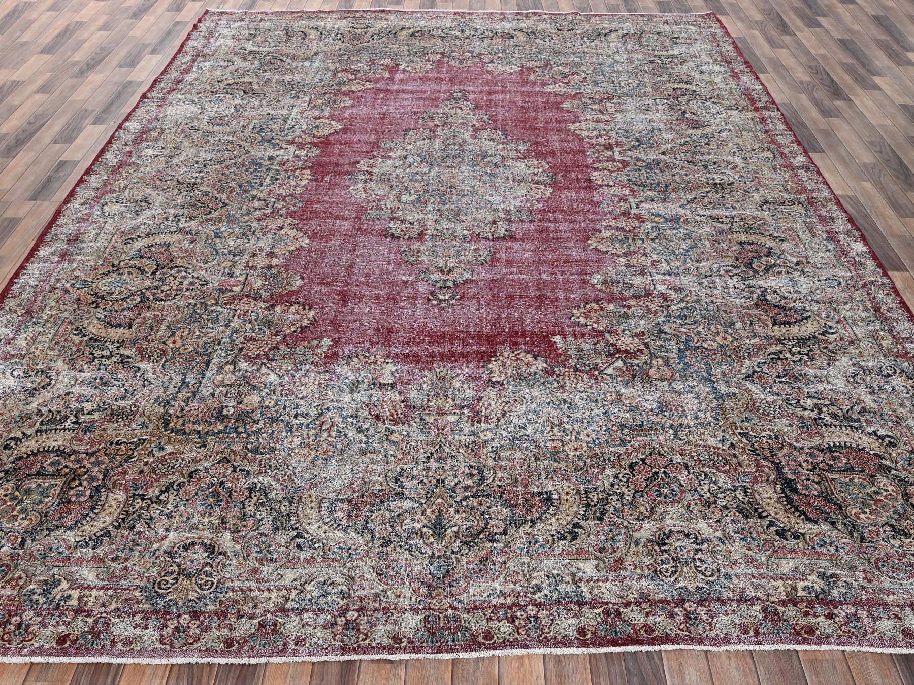 Red 9'9" x 15'3" Vintage Hand knotted Wool Rug - Sku: O02542