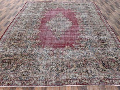 Red 9'9" x 15'3" Vintage Hand knotted Wool Rug - Sku: O02542