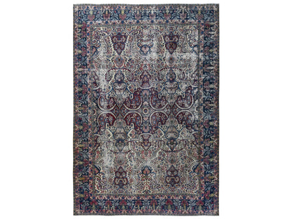 Kerman Antique hand-knotted wool rug in Ivory & Navy Blue, 11'8" x 17' — SKU O02543