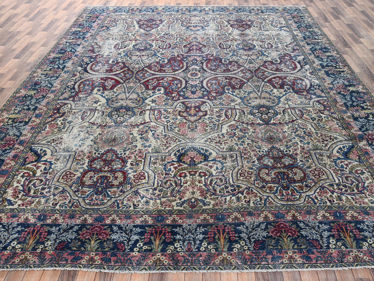 Kerman Antique hand-knotted wool rug in Ivory & Navy Blue, 11'8" x 17' — SKU O02543 (view 2)