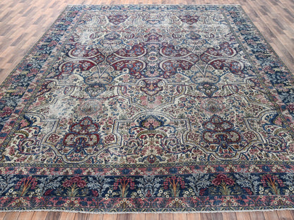 Kerman Antique hand-knotted wool rug in Ivory & Navy Blue, 11'8" x 17' — SKU O02543 (view 2)