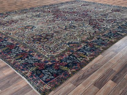 Kerman Antique hand-knotted wool rug in Ivory & Navy Blue, 11'8" x 17' — SKU O02543 (view 3)