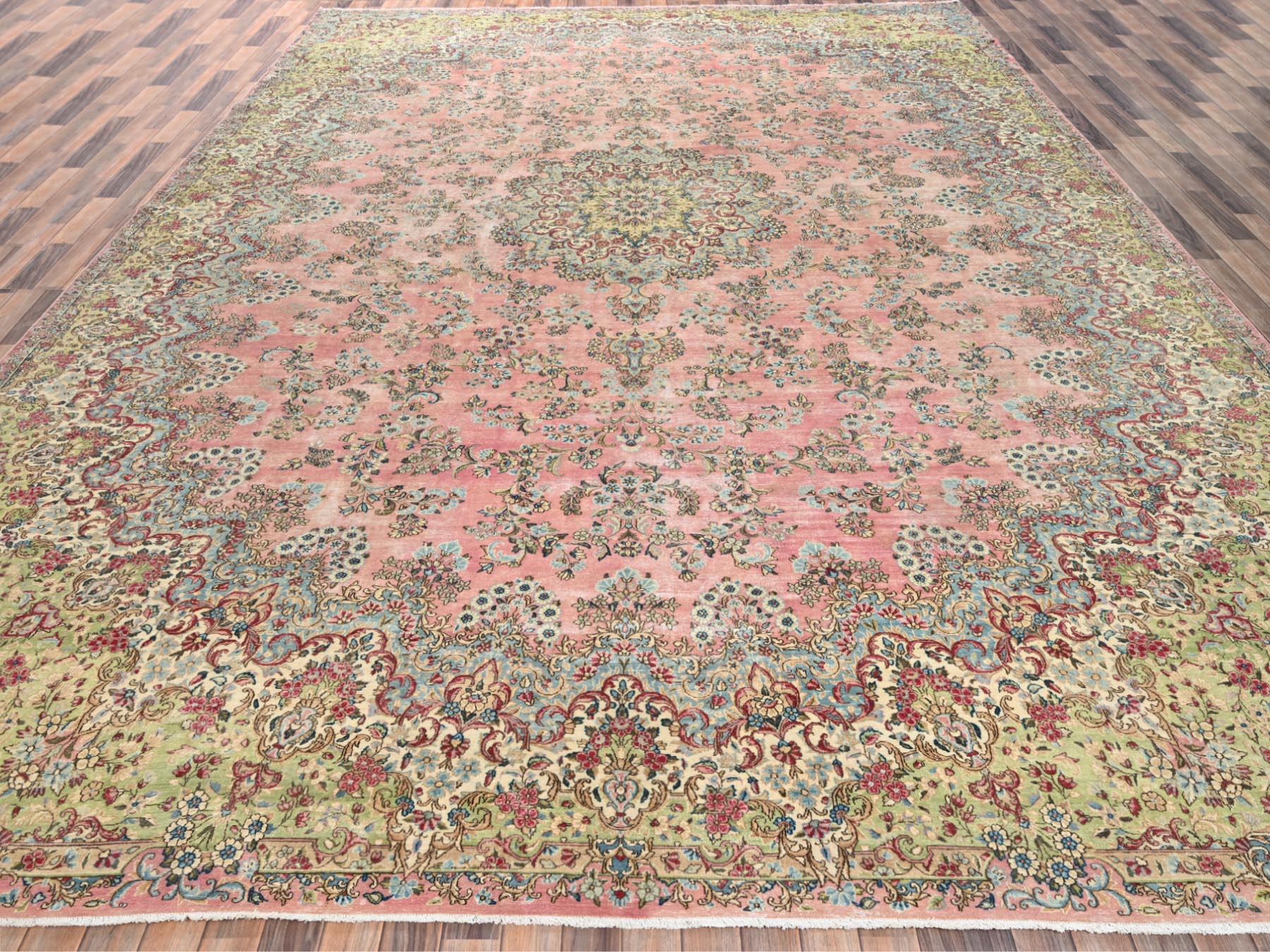 Pink 12'4" x 18'4" Vintage Hand knotted Wool Rug - Sku: O02544