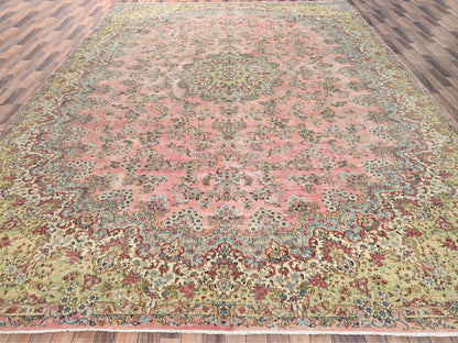 Pink 12'4" x 18'4" Vintage Hand knotted Wool Rug - Sku: O02544