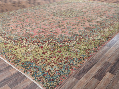 Kerman Vintage hand-knotted wool rug in Pink & Green, 12'4" x 18'4" — SKU O02544 (view 3)