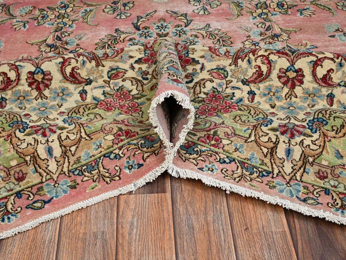 Kerman Vintage hand-knotted wool rug in Pink & Green, 12'4" x 18'4" — SKU O02544 (view 6)